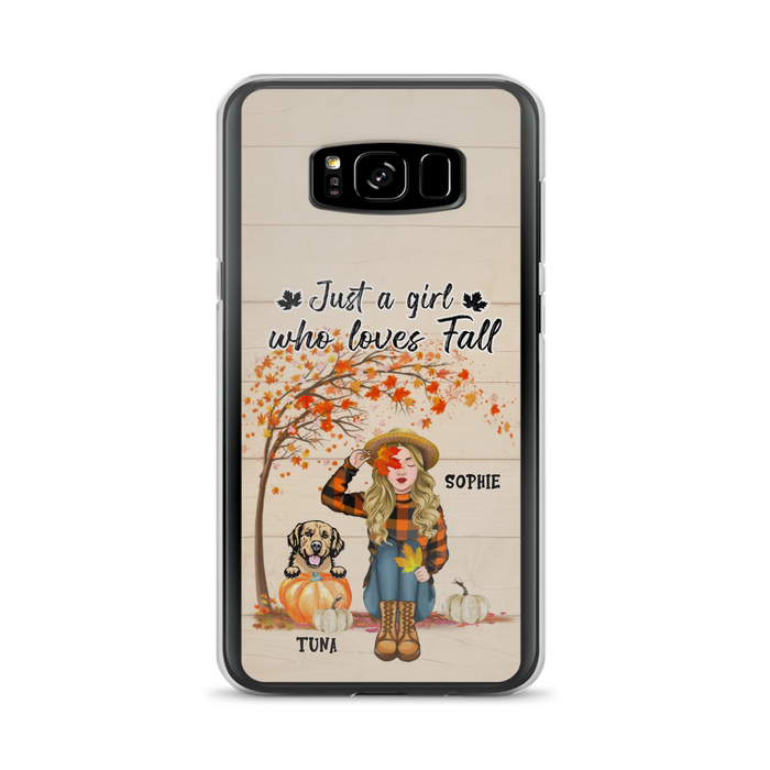 Custom Personalized Fall Dog Mom Phone Case- Upto 4 Pets - Best Gift For Dog Lovers - Just A Girl Who Loves Fall - Case For Iphone Samsung - MTJKZW