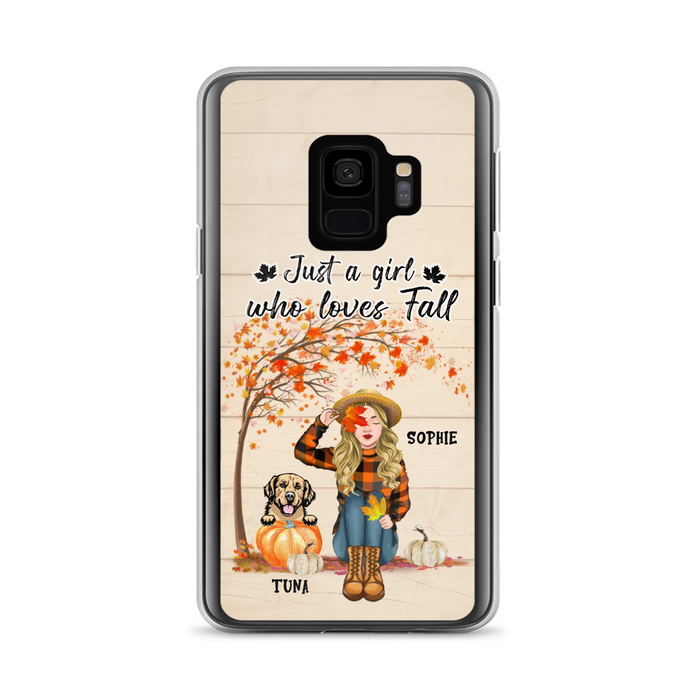 Custom Personalized Fall Dog Mom Phone Case- Upto 4 Pets - Best Gift For Dog Lovers - Just A Girl Who Loves Fall - Case For Iphone Samsung - MTJKZW