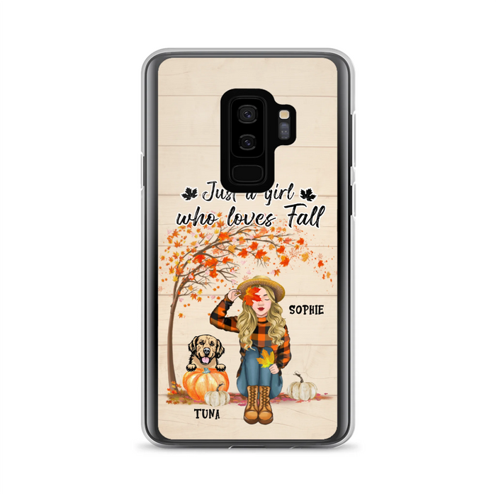 Custom Personalized Fall Dog Mom Phone Case- Upto 4 Pets - Best Gift For Dog Lovers - Just A Girl Who Loves Fall - Case For Iphone Samsung - MTJKZW