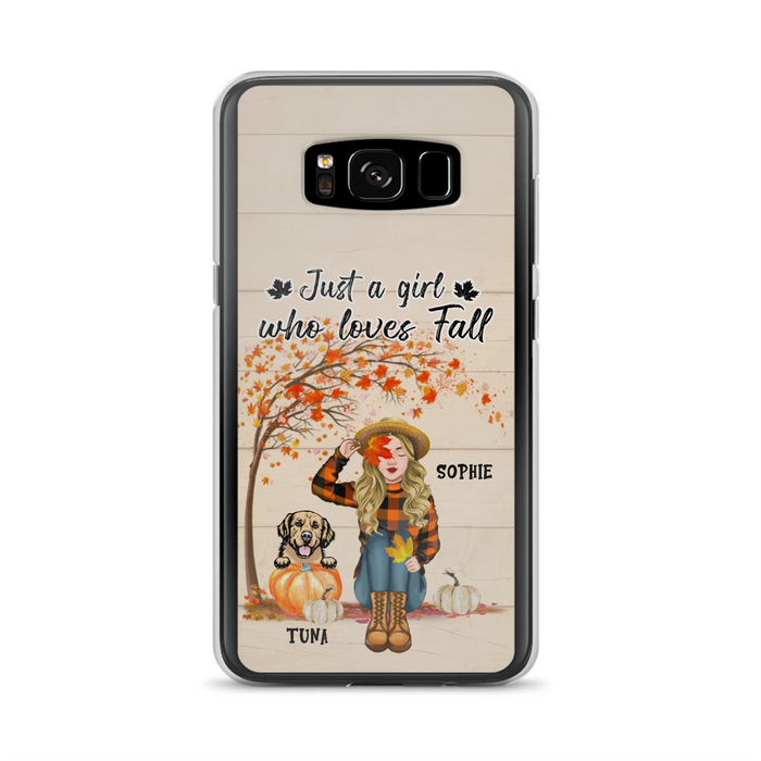 Custom Personalized Fall Dog Mom Phone Case- Upto 4 Pets - Best Gift For Dog Lovers - Just A Girl Who Loves Fall - Case For Iphone Samsung - MTJKZW