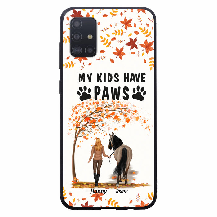 Custom Personalized Horse Mom In Autumn Phone Case - Girl With Upto 2 Horses - My Kids Have Paws - Case For iPhone And Samsung