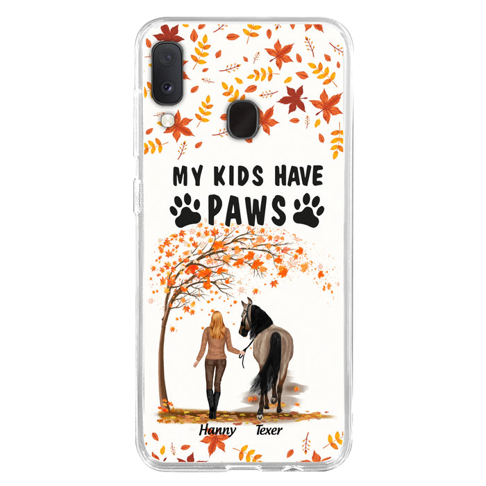Custom Personalized Horse Mom In Autumn Phone Case - Girl With Upto 2 Horses - My Kids Have Paws - Case For iPhone And Samsung