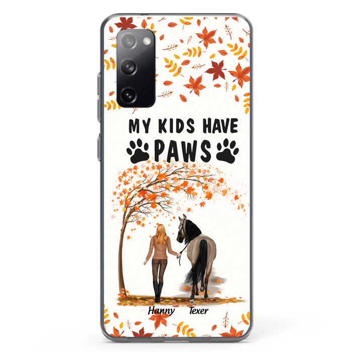 Custom Personalized Horse Mom In Autumn Phone Case - Girl With Upto 2 Horses - My Kids Have Paws - Case For iPhone And Samsung