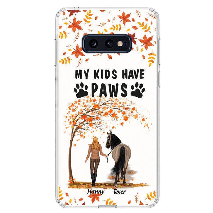 Custom Personalized Horse Mom In Autumn Phone Case - Girl With Upto 2 Horses - My Kids Have Paws - Case For iPhone And Samsung