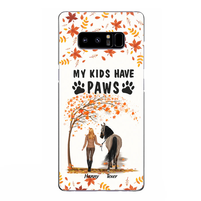 Custom Personalized Horse Mom In Autumn Phone Case - Girl With Upto 2 Horses - My Kids Have Paws - Case For iPhone And Samsung