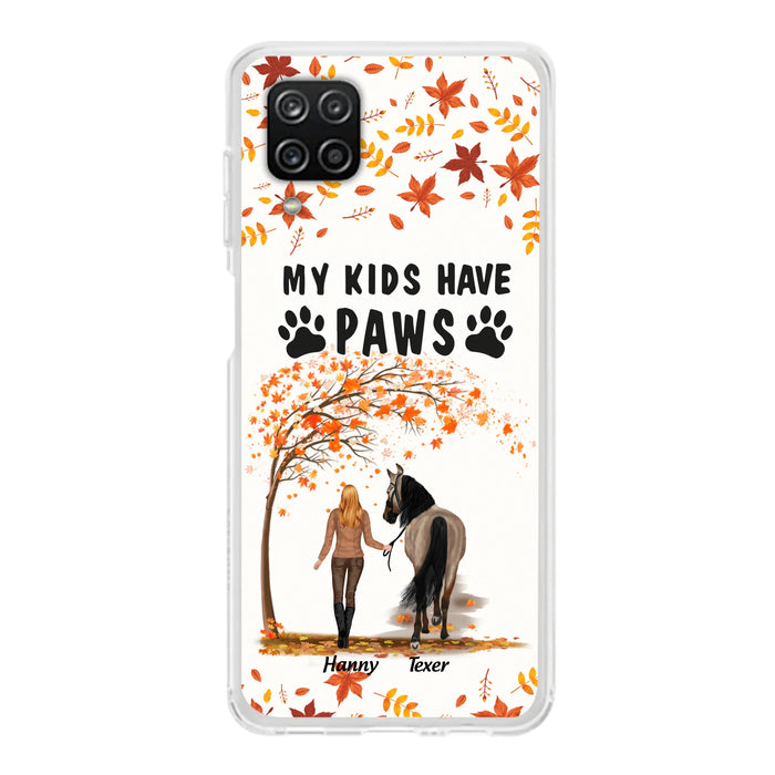 Custom Personalized Horse Mom In Autumn Phone Case - Girl With Upto 2 Horses - My Kids Have Paws - Case For iPhone And Samsung