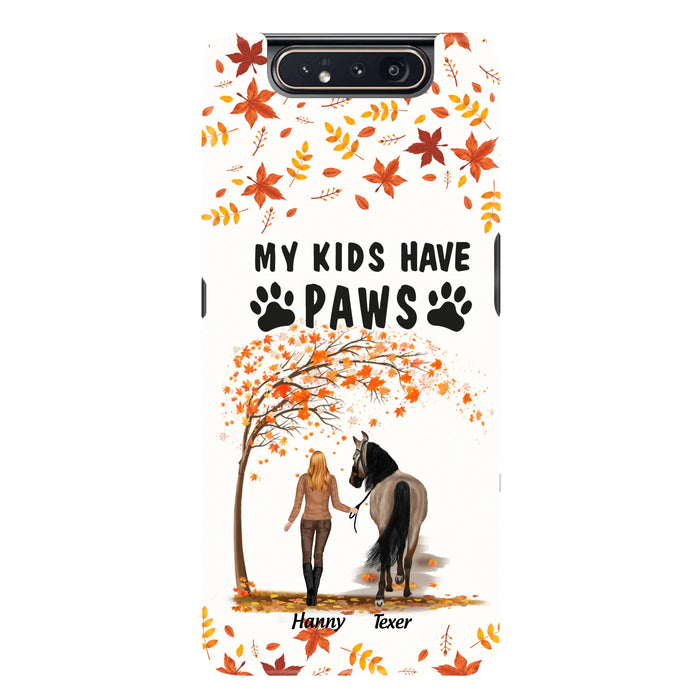 Custom Personalized Horse Mom In Autumn Phone Case - Girl With Upto 2 Horses - My Kids Have Paws - Case For iPhone And Samsung