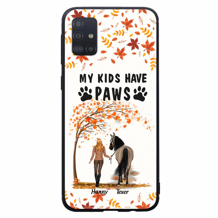 Custom Personalized Horse Mom In Autumn Phone Case - Girl With Upto 2 Horses - My Kids Have Paws - Case For iPhone And Samsung