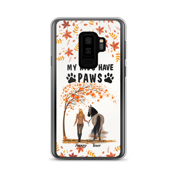 Custom Personalized Horse Mom In Autumn Phone Case - Girl With Upto 2 Horses - My Kids Have Paws - Case For iPhone And Samsung