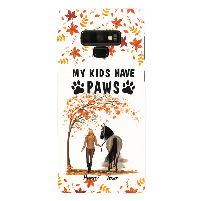Custom Personalized Horse Mom In Autumn Phone Case - Girl With Upto 2 Horses - My Kids Have Paws - Case For iPhone And Samsung