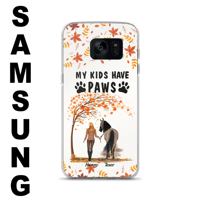Custom Personalized Horse Mom In Autumn Phone Case - Girl With Upto 2 Horses - My Kids Have Paws - Case For iPhone And Samsung