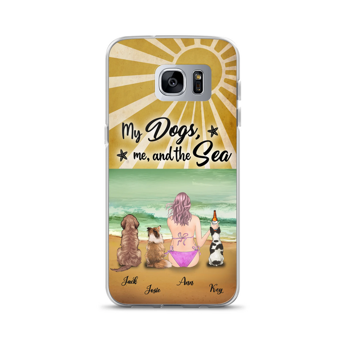 Custom Personalized Dog Mom Phone Case - Gifts For Dog Lovers With Upto 3 Dogs - My Dogs,Me And The Sea