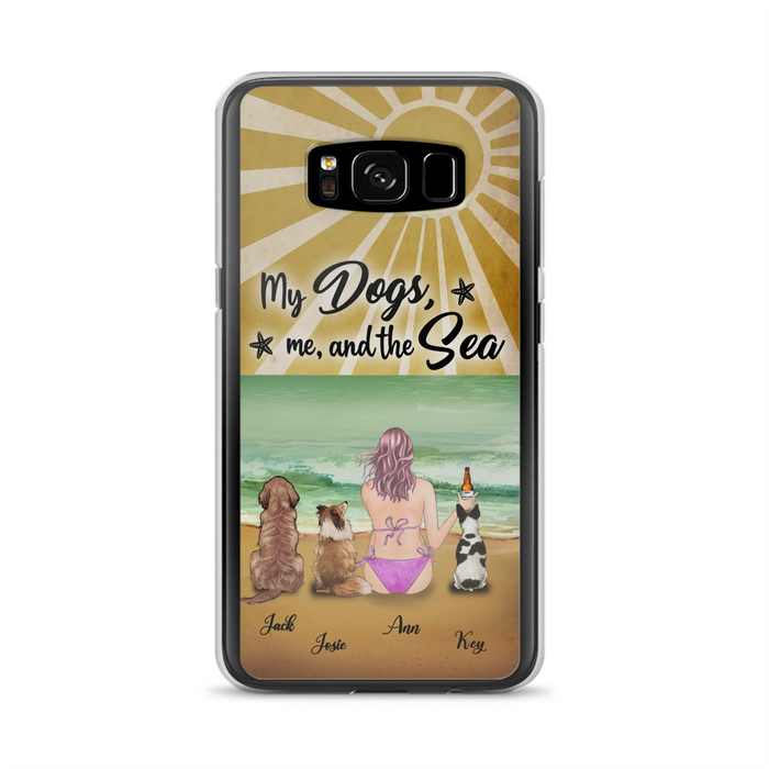Custom Personalized Dog Mom Phone Case - Gifts For Dog Lovers With Upto 3 Dogs - My Dogs,Me And The Sea