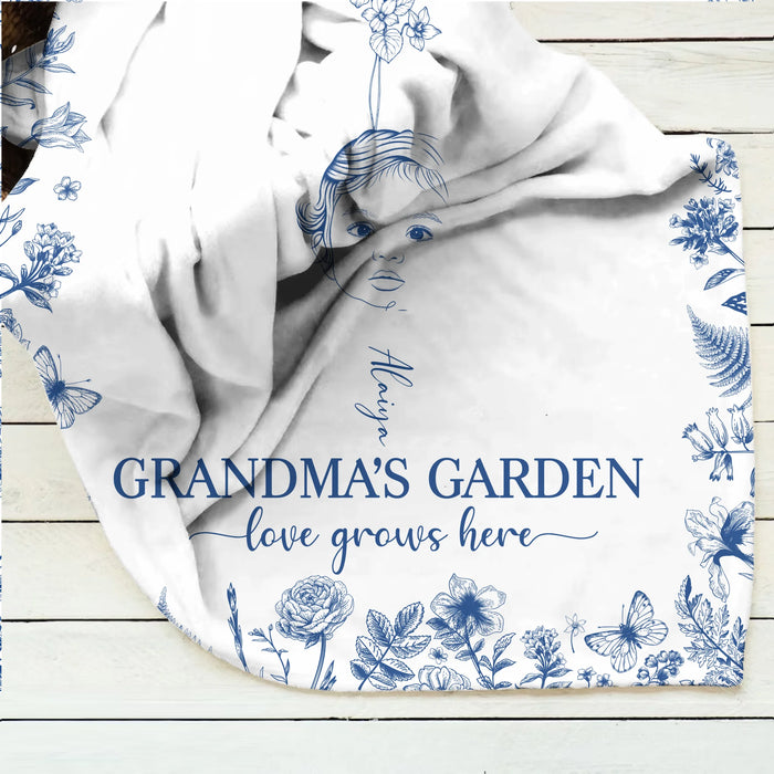 Personalized Grandma's Garden Quilt/Fleece Throw Blanket/Pillow Cover - Custom Side Profile Birthmonth Flower - Up to 6 Kids - Love Grows Here