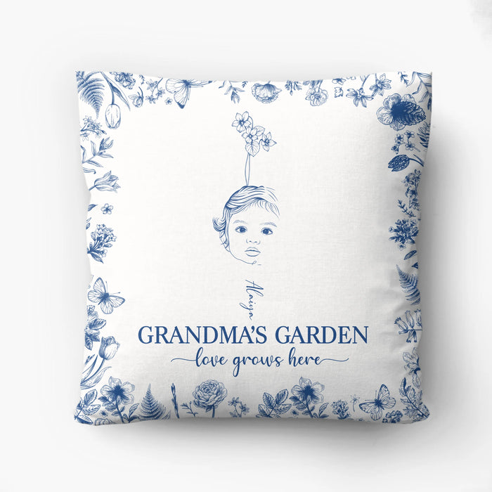 Personalized Grandma's Garden Quilt/Fleece Throw Blanket/Pillow Cover - Custom Side Profile Birthmonth Flower - Up to 6 Kids - Love Grows Here