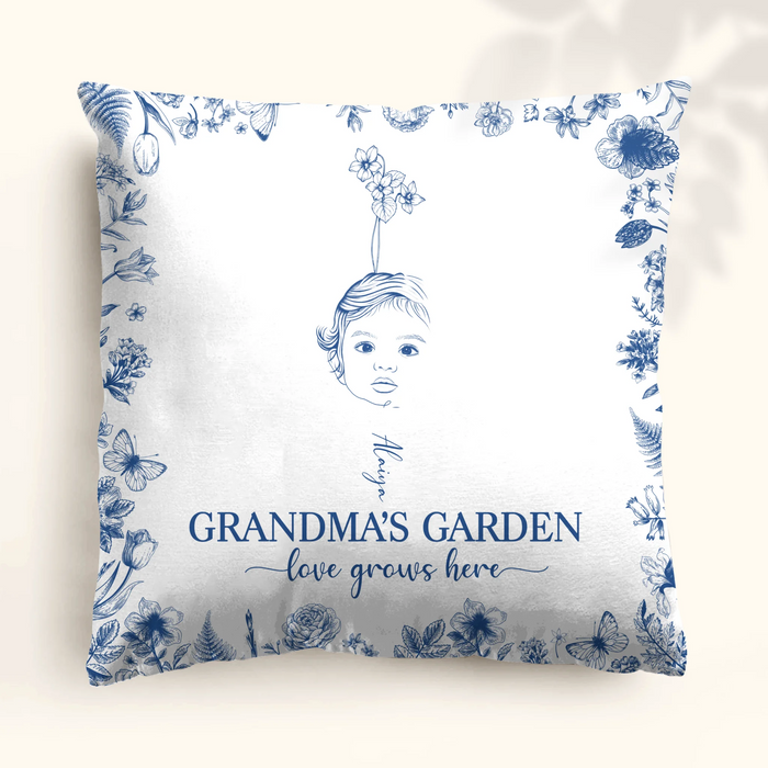 Personalized Grandma's Garden Quilt/Fleece Throw Blanket/Pillow Cover - Custom Side Profile Birthmonth Flower - Up to 6 Kids - Love Grows Here
