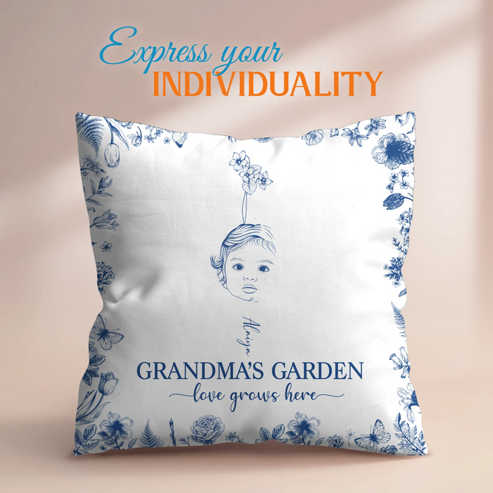 Personalized Grandma's Garden Quilt/Fleece Throw Blanket/Pillow Cover - Custom Side Profile Birthmonth Flower - Up to 6 Kids - Love Grows Here
