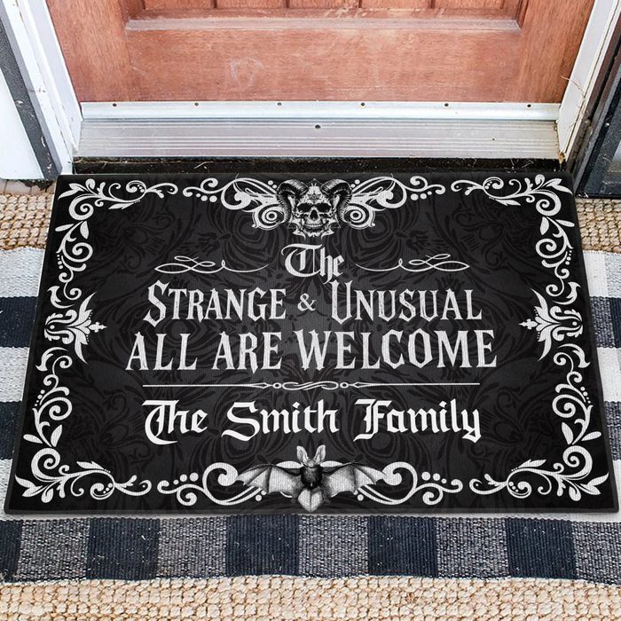 Personalized Gothic Doormat - Halloween Gift Idea For Family - The Strange & Unusual All Are Welcome