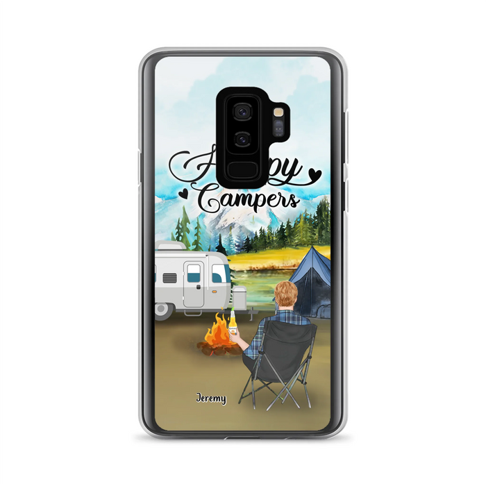 Personalized Camping Phone Case- Single Parent/ Couple With Upto 3 Dogs - Happy Campers - Phone Case For iPhone And Samsung