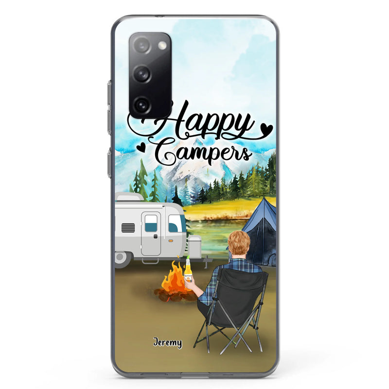 Personalized Camping Phone Case- Single Parent/ Couple With Upto 3 Dogs - Happy Campers - Phone Case For iPhone And Samsung