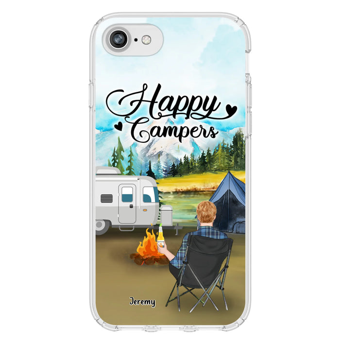 Personalized Camping Phone Case- Single Parent/ Couple With Upto 3 Dogs - Happy Campers - Phone Case For iPhone And Samsung