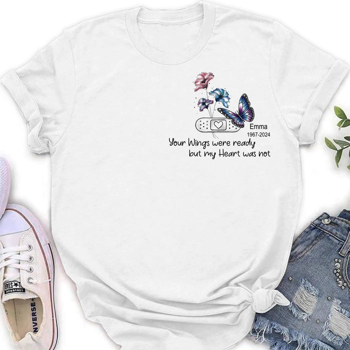Personalized Memorial Butterfly Shirt/Hoodie - Up to 3 Butterflies - Memorial Gift Idea - Your Wings Were Ready But My Heart Was Not