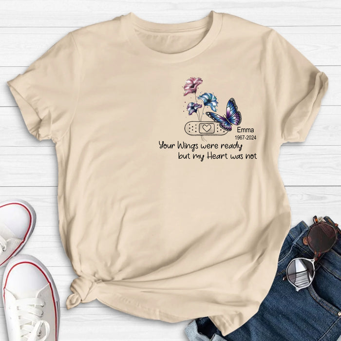 Personalized Memorial Butterfly Shirt/Hoodie - Up to 3 Butterflies - Memorial Gift Idea - Your Wings Were Ready But My Heart Was Not