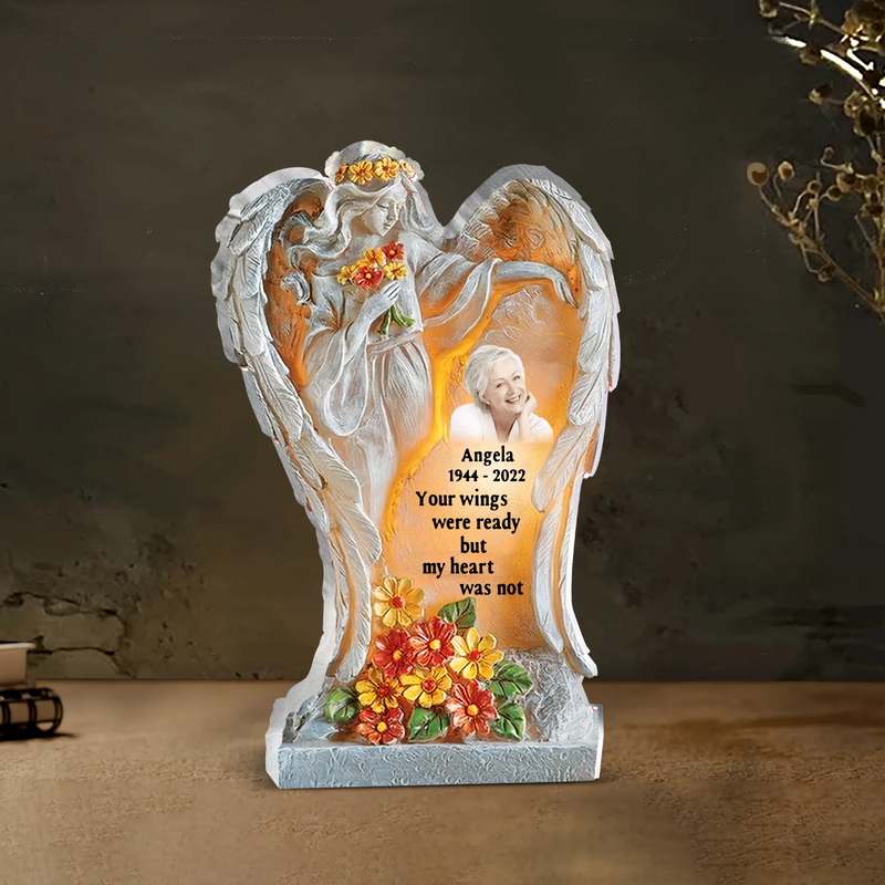 Personalized Memorial Angel Wings Acrylic Plaque - Upload Photo - Memorial Gift Idea For Christmas/Family Member - Your Wings Were Ready But My Heart Was Not