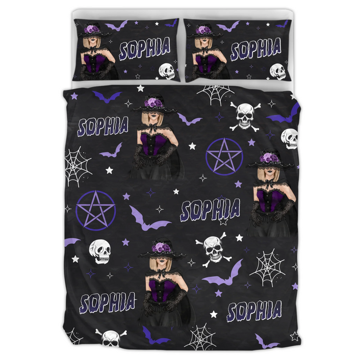 Personalized Gothic Girl Quilt Bed Sets - Halloween Gift Idea For Mom/Sister/Friend
