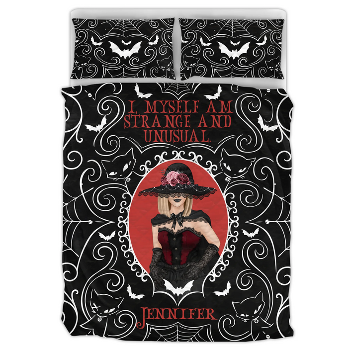 Personalized Gothic Girl Quilt Bed Sets - Halloween Gift Idea For Mom/Sister/Friend - I Myself Am Strange And Unusual