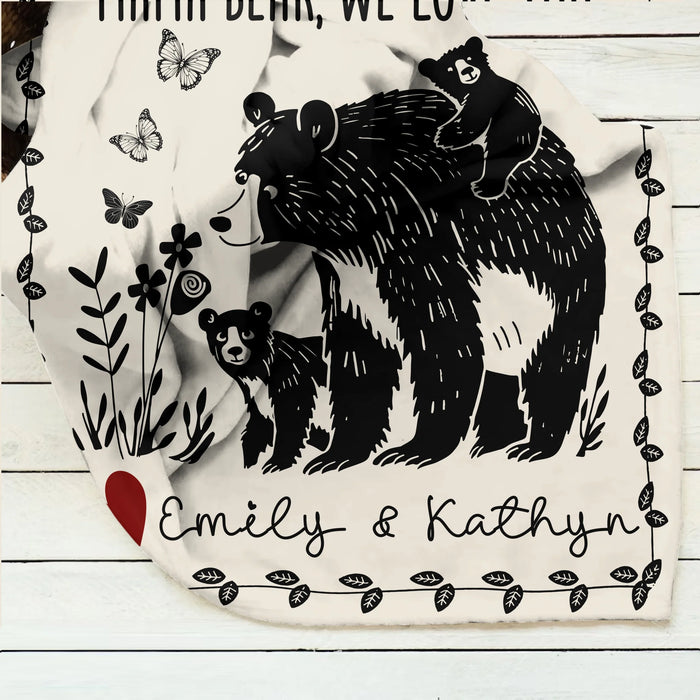 Personalized Mama Bear Quilt/Fleece Throw Blanket - Up to 7 Kids - Mother's Day Gift Idea For Grandma/Mom
