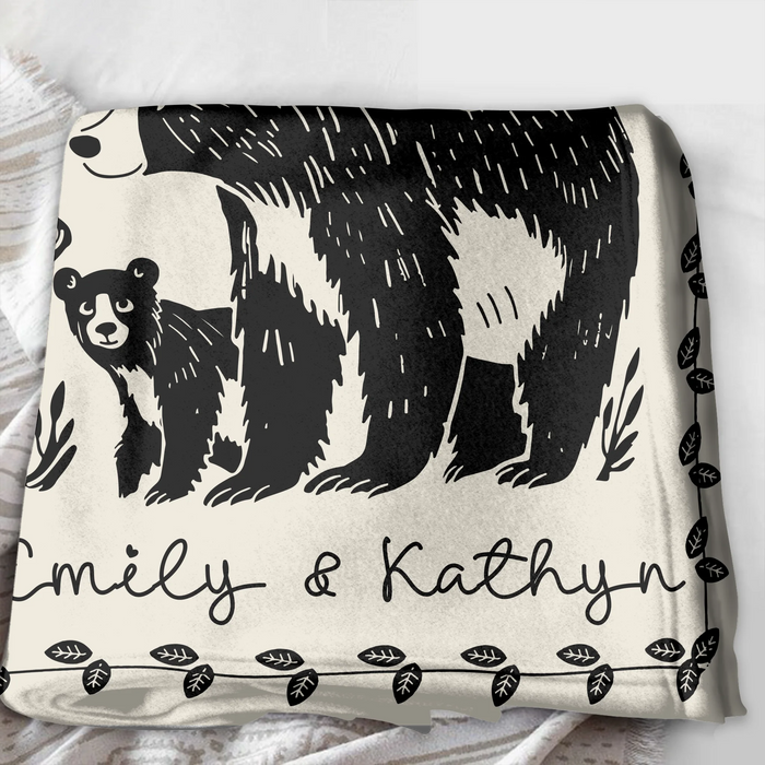 Personalized Mama Bear Quilt/Fleece Throw Blanket - Up to 7 Kids - Mother's Day Gift Idea For Grandma/Mom