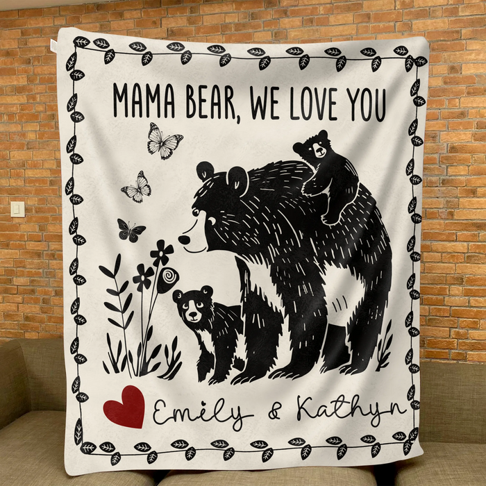 Personalized Mama Bear Quilt/Fleece Throw Blanket - Up to 7 Kids - Mother's Day Gift Idea For Grandma/Mom