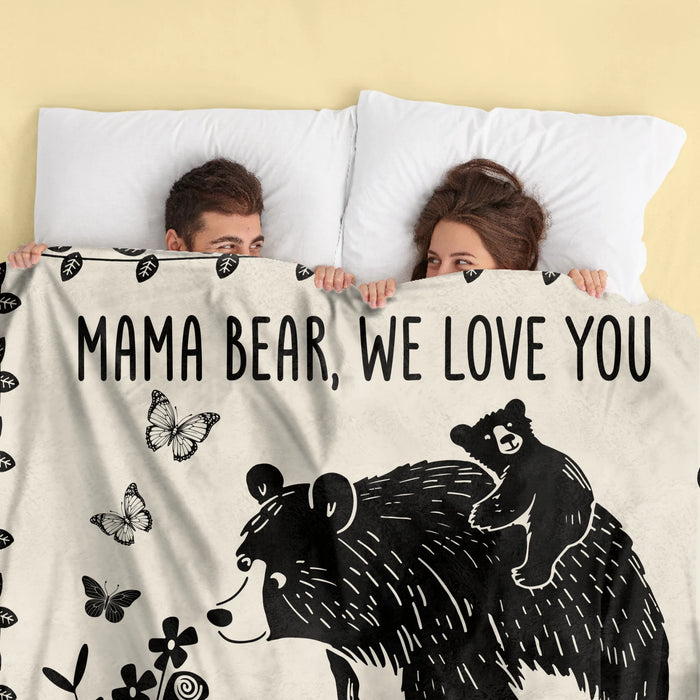Personalized Mama Bear Quilt/Fleece Throw Blanket - Up to 7 Kids - Mother's Day Gift Idea For Grandma/Mom