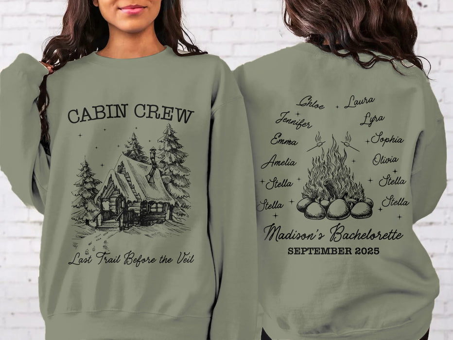 Personalized Camp Bachelorette Party AOP Sweater - Gift Idea For Camping Lover - Last Trail Before The Veil