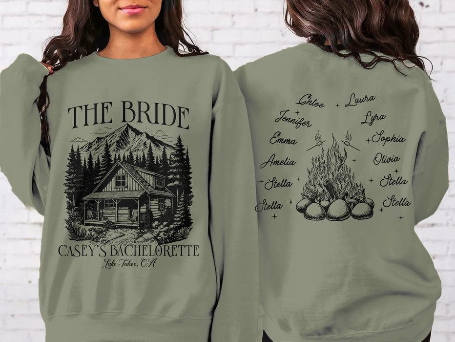 Custom Personalized Camp Bachelorette Party AOP Sweater - Gift Idea For Camping Lover - The Bride