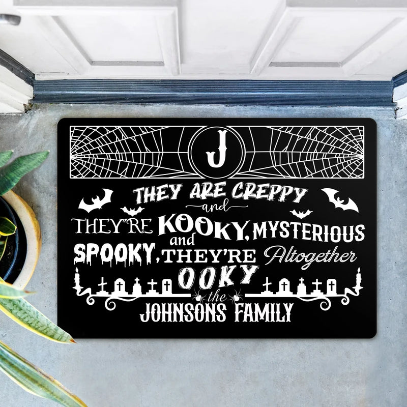 Personalized Family Creepy Doormat - Halloween Gift Idea For Family - They're Creepy They're Kooky Mysterious & Spooky