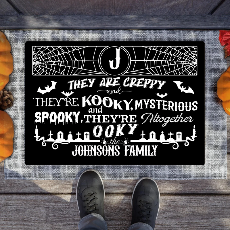 Personalized Family Creepy Doormat - Halloween Gift Idea For Family - They're Creepy They're Kooky Mysterious & Spooky