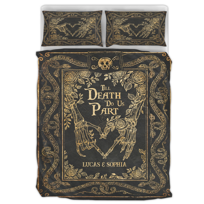 Personalized Gothic Couple Quilt Bed Sets - Halloween Gift Idea For Couple/Husband And Wife - Til Death Do Us Part