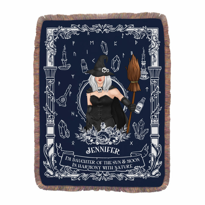 Personalized Witch Ultra-Soft Fringe Blanket - Mystical Gift for Witch Lovers, Sister, Mom, Friend - I'm The Daughter Of The Sun & Moon