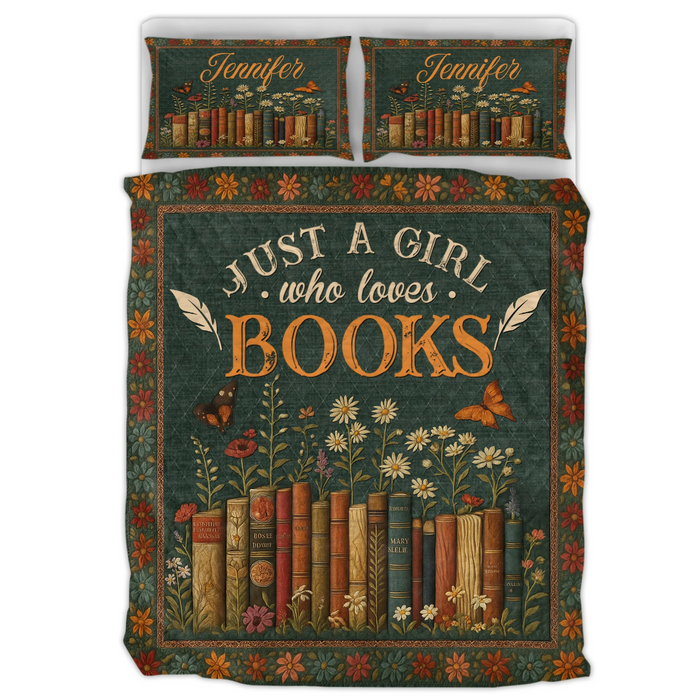 Personalized Reading Books Quilt Bed Sets - Just A Girl Who Loves Books - Perfect Gift for Readers
