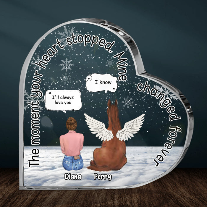 Personalized Memorial Horse Crystal Heart - Up to 4 Horses - Memorial Gift Idea For Horse Owners - The Moment Your Heart Stopped Mine Changed Forever