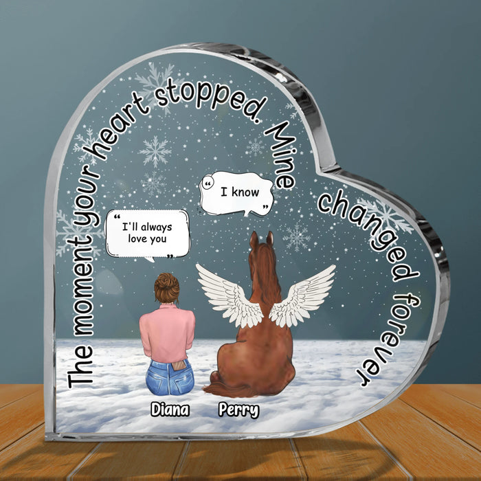 Personalized Memorial Horse Crystal Heart - Up to 4 Horses - Memorial Gift Idea For Horse Owners - The Moment Your Heart Stopped Mine Changed Forever