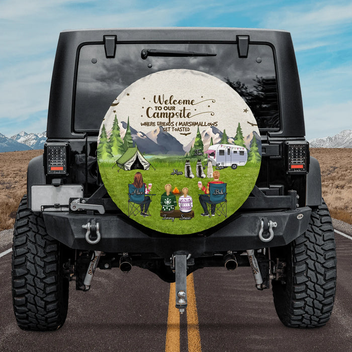 Personalized Camping Spare Tire Cover - Adult/Couple/Single Parent/Parents with Up to 3 Pets - Gift Idea For Couple/Camping/Dog/Cat Lovers - Welcome To Our Campsite