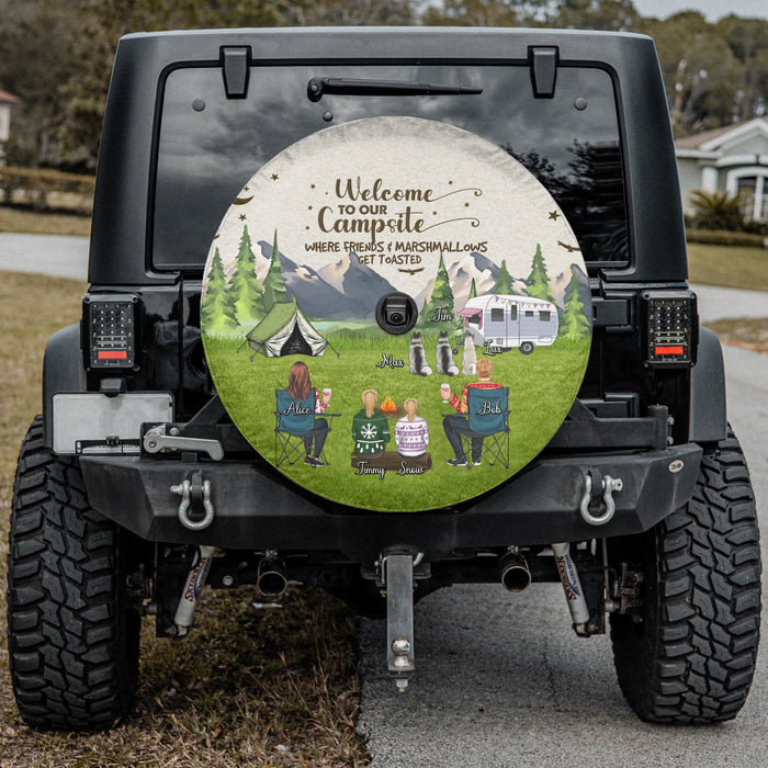 Personalized Camping Spare Tire Cover - Adult/Couple/Single Parent/Parents with Up to 3 Pets - Gift Idea For Couple/Camping/Dog/Cat Lovers - Welcome To Our Campsite