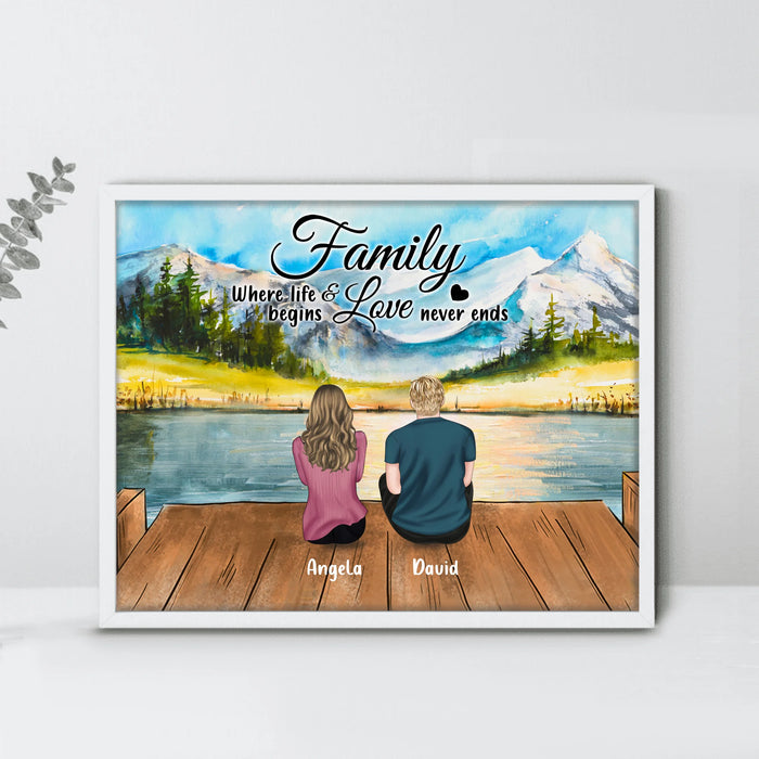 Personalized Family & Dog Poster - Couple/Parents With Up to 3 Kids And 4 Dogs - Gift Idea For Dog Lover - Family Where Life Begins And Love Never Ends