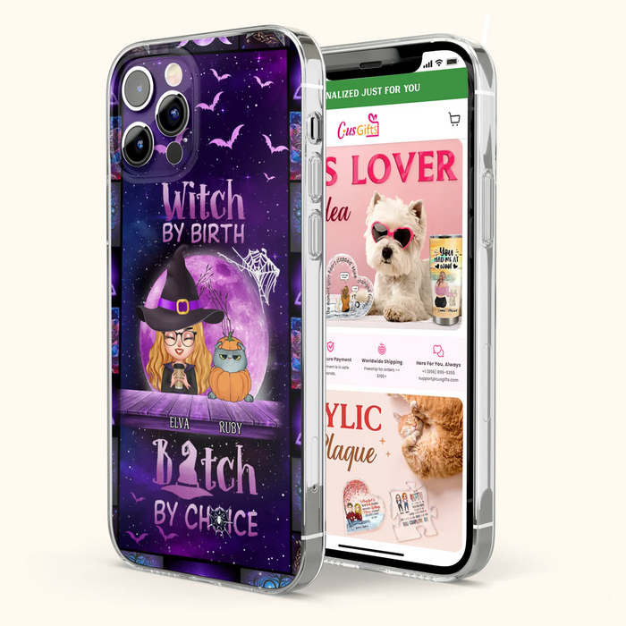 Custom Personalized Witch Phone Case - Gift Idea For Witch/ Dog/ Cat Lover - Upto 4 Pets - Witch By Birth - Case For iPhone/ Samsung