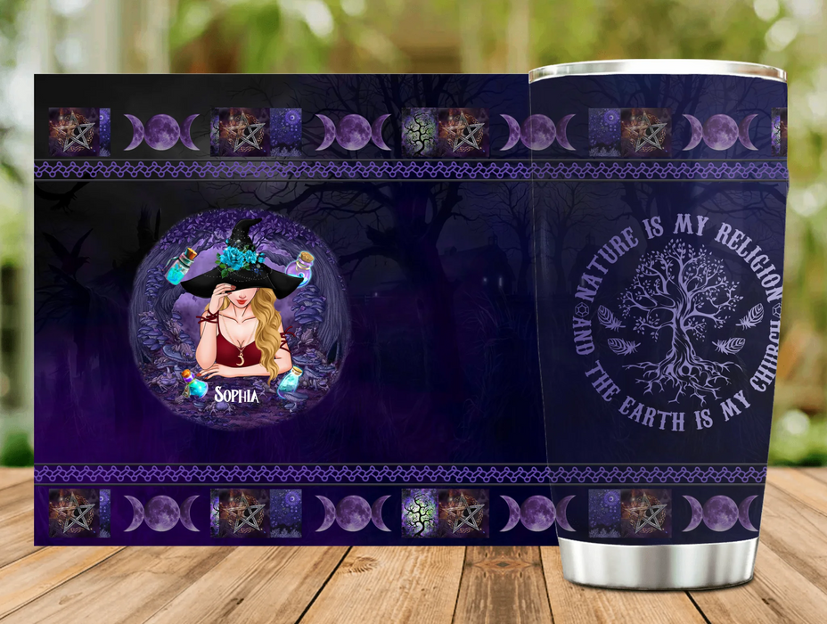 Personalized Witch Tumbler - Halloween Gift Idea - Nature Is My Religion and The Earth Is My Church