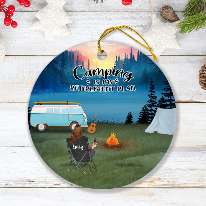 Personalized Camping Ornament - Man/Woman/Couple With Up to 6 Pets - Best Gift For Camping Lover - Camping Is My Retirement Plan - Q3VZTZ