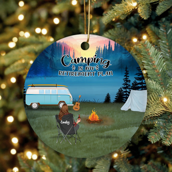 Personalized Camping Ornament - Man/Woman/Couple With Up to 6 Pets - Best Gift For Camping Lover - Camping Is My Retirement Plan - Q3VZTZ